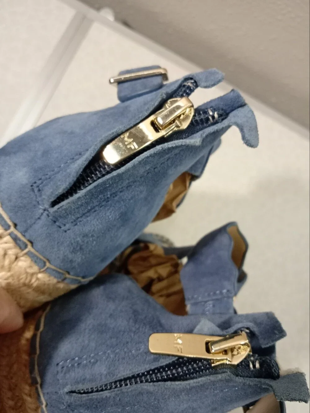 Womens Marc Fisher Blue Suede Wedge Espadrille Sandals sz 10